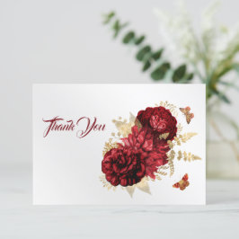 Tarjeta De Agradecimiento Mariposa floral de oro rojo rosas