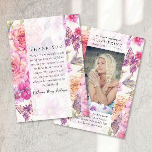 Tarjeta De Agradecimiento Mariposa Floral Fotografía Simpatía Funeral Memori