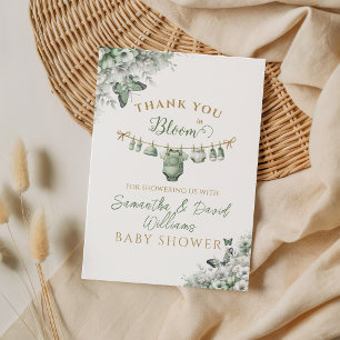 Tarjeta De Agradecimiento Mariposa Floral Verde Salvia Bebé en Flor