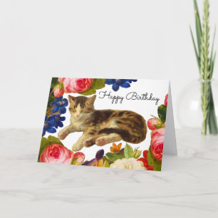 Tarjeta De Agradecimiento Mariposa Floral Victoriana Gato Durmiente Feliz Cu
