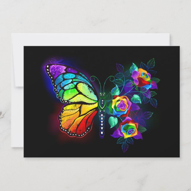 Tarjeta De Agradecimiento Mariposa florida arcoiris (Anverso)