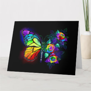 Tarjeta De Agradecimiento Mariposa florida arcoiris