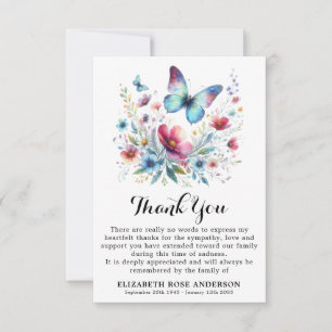 Tarjeta De Agradecimiento Mariposa Funeral Floral Moderne Simpatía Memorial