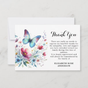 Tarjeta De Agradecimiento Mariposa Funeral Floral Moderno Simpatía Memorial