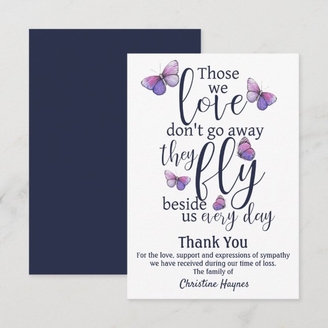 Tarjeta De Agradecimiento Mariposa Gracias Por La Solidaridad Funeral (Anverso / Reverso)