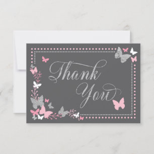 Tarjeta De Agradecimiento Mariposa Gracias Tarjeta, Rosa, Plata Falsa