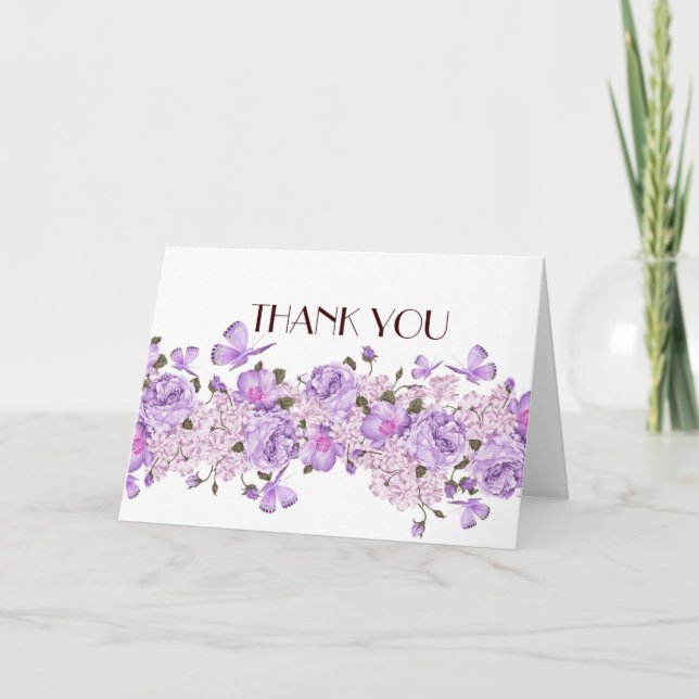 Tarjeta De Agradecimiento Mariposa Lavender Jardín Floral Gracias (Anverso)
