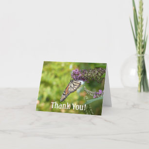 Tarjeta De Agradecimiento Mariposa Monarca en Arbusto de Mariposas Morado