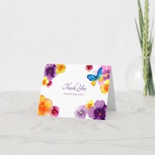 Tarjeta De Agradecimiento Mariposa Pansy Boho Jardín ilustrado a mano