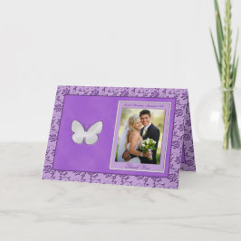 Tarjeta De Agradecimiento Mariposa plateada en Purple Photo Card