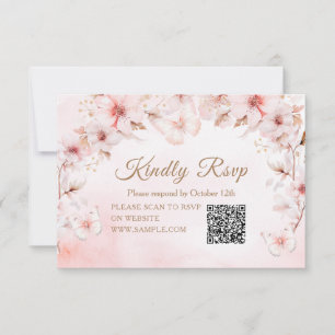 Tarjeta De Agradecimiento Mariposa Rosa Quinceañera Crown QR Rsvp