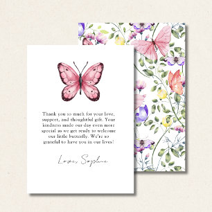 Tarjeta De Agradecimiento Mariposa Rosa Revoloteando Verde
