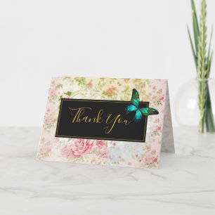 Tarjeta De Agradecimiento Mariposa Verde en Collage Vintage Chic Gracias