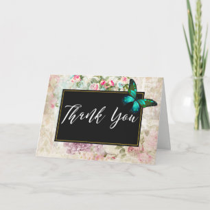 Tarjeta De Agradecimiento Mariposa verde en Moda Collage de cosecha de vinta