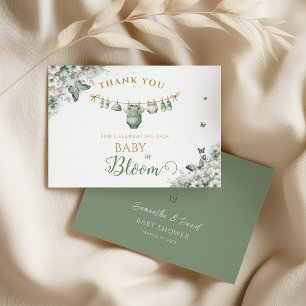 Tarjeta De Agradecimiento Mariposa Verde Salvia Floral Bebé en Flor