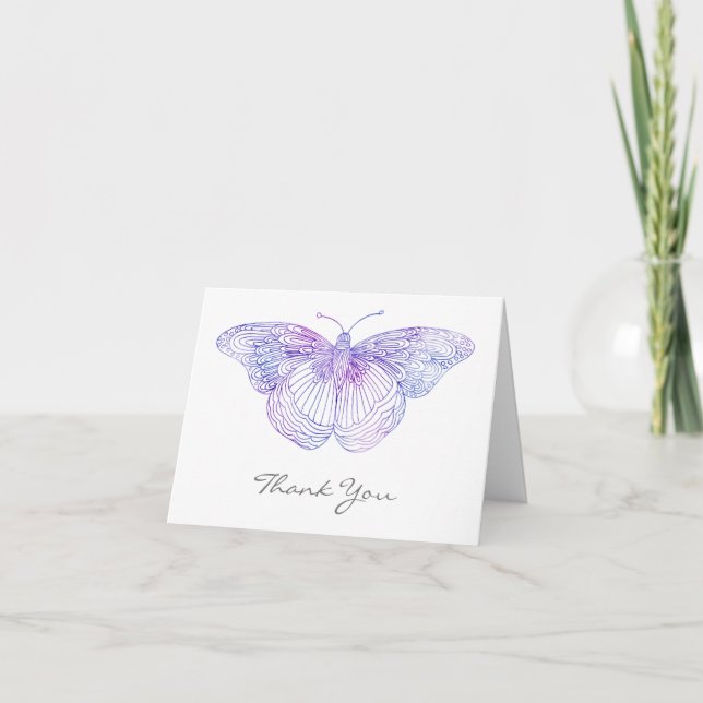 Tarjeta De Agradecimiento Mariposa Violeta de Acuarela (Anverso)