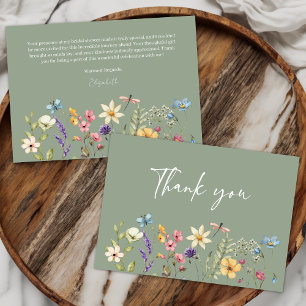 Tarjeta De Agradecimiento Mariposa y flor silvestre Sage Green Bridal Shower