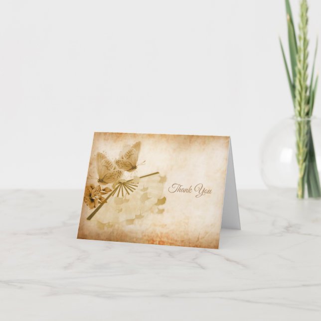 Tarjeta De Agradecimiento Mariposa y flor vintage (Anverso)