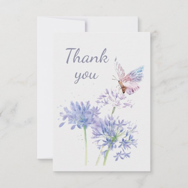 Tarjeta De Agradecimiento Mariposa y flores de jardín gracias (Anverso)