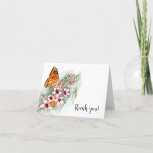 Tarjeta De Agradecimiento Mariposa y flores elegantes