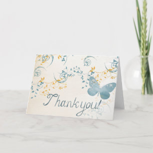 Tarjeta De Agradecimiento Mariposa y Patrón Swirl Oro Azul Gracias