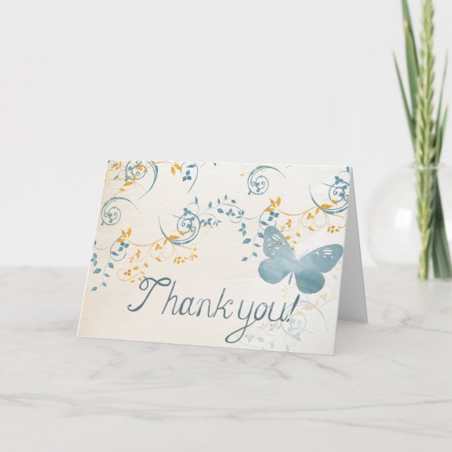 Tarjeta De Agradecimiento Mariposa y Patrón Swirl Oro Azul Gracias (Anverso)