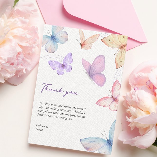 Tarjeta De Agradecimiento Mariposas 1er cumpleaños Cute escrita a mano (1st birthday thank you card butterflies)