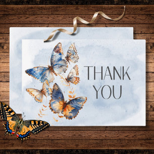 Tarjeta De Agradecimiento Mariposas Aquarela Modernas Azules y Oxidadas para