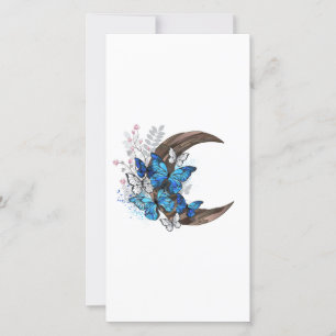 Tarjeta De Agradecimiento Mariposas azules sobre la media luna de madera