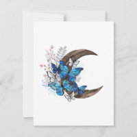 Mariposas azules sobre la media luna de madera