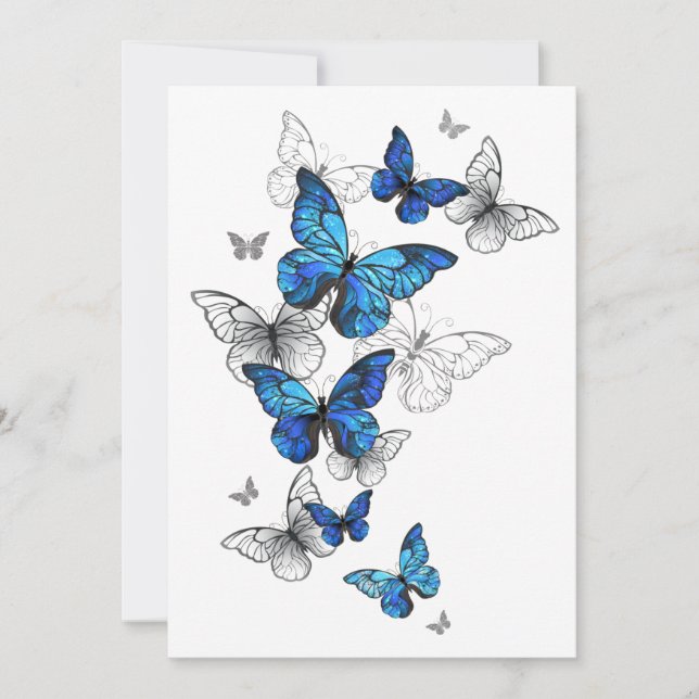 Tarjeta De Agradecimiento Mariposas Azules Voladoras Morpho (Anverso)
