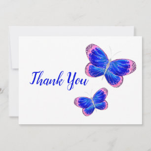Tarjeta De Agradecimiento Mariposas Azules y Rosadas