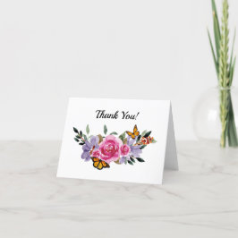 Tarjeta De Agradecimiento Mariposas Boho Floral Acuarela Rústica