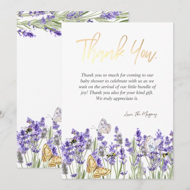Tarjeta De Agradecimiento Mariposas Botánicas de Lavanda Chic (Anverso / Reverso)