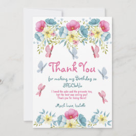 Tarjeta De Agradecimiento Mariposas color de agua rosa Cumpleaños floral