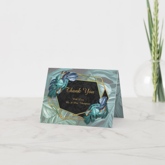 Tarjeta De Agradecimiento Mariposas de paraídas/salpicaduras de turquesa tro (Anverso)