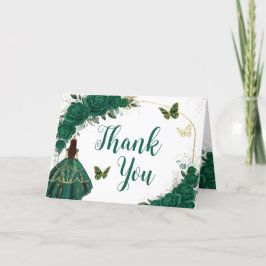 Tarjeta De Agradecimiento Mariposas del Arco de Oro Verde Esmeralda Quinceañ