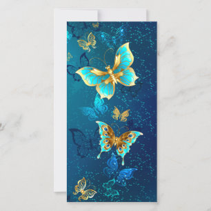 Tarjeta De Agradecimiento Mariposas doradas sobre fondo azul