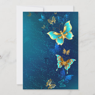 Tarjeta De Agradecimiento Mariposas doradas sobre fondo azul