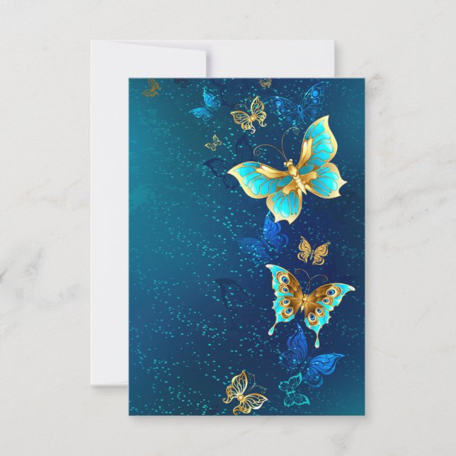Tarjeta De Agradecimiento Mariposas doradas sobre fondo azul (Anverso)