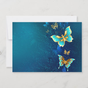 Tarjeta De Agradecimiento Mariposas doradas sobre fondo azul