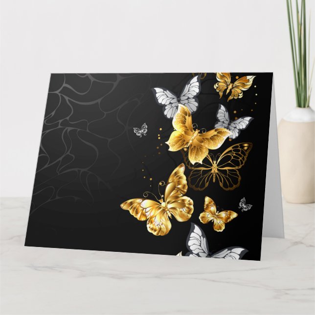 Tarjeta De Agradecimiento Mariposas doradas y blancas (Anverso)