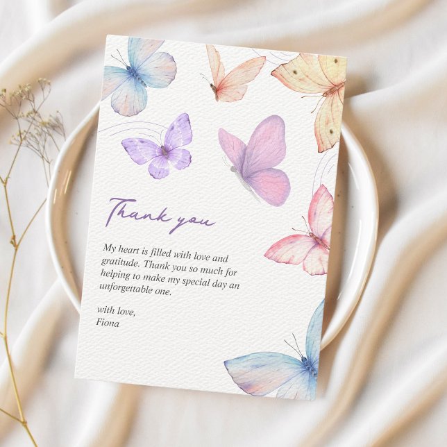 Tarjeta De Agradecimiento Mariposas Elegante acuarela Ducha de novia (Butterflies thank you cards bridal shower)