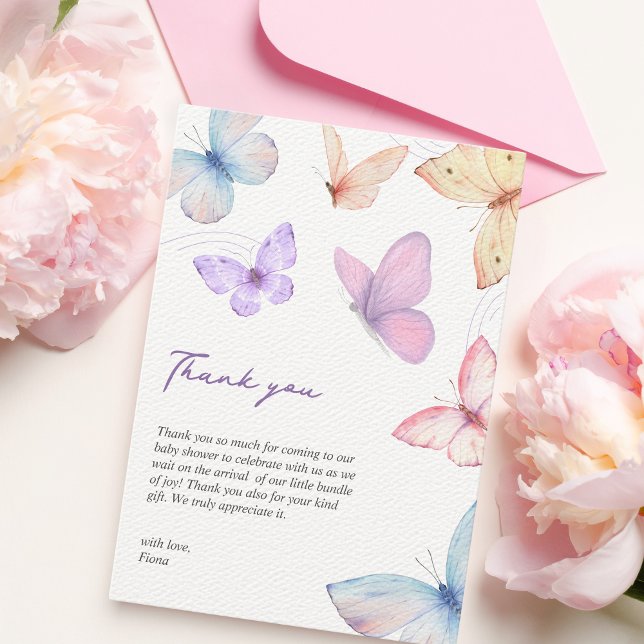 Tarjeta De Agradecimiento Mariposas Elegante ducha para bebé escrita a mano (Butterfly baby shower Thank you card)
