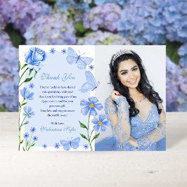 Tarjeta De Agradecimiento Mariposas Florales Bebés Foto Quinceañera