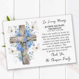 Tarjeta De Agradecimiento Mariposas Florales Funeral Cruz Memorial Simpatía