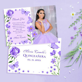 Tarjeta De Agradecimiento Mariposas Florales Lilac Purple Foto Quinceañera