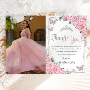 Tarjeta De Agradecimiento Mariposas Florales Rosa Dulce 16 Foto De Quinceañe