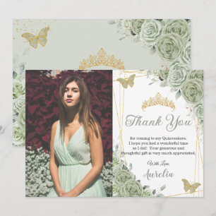 Tarjeta De Agradecimiento Mariposas Florales Sage Green Quinceañera Foto