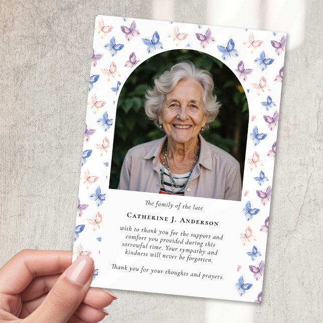 Tarjeta De Agradecimiento Mariposas Lilac Blue Sympathy Photo Funeral (Subido por el creador)